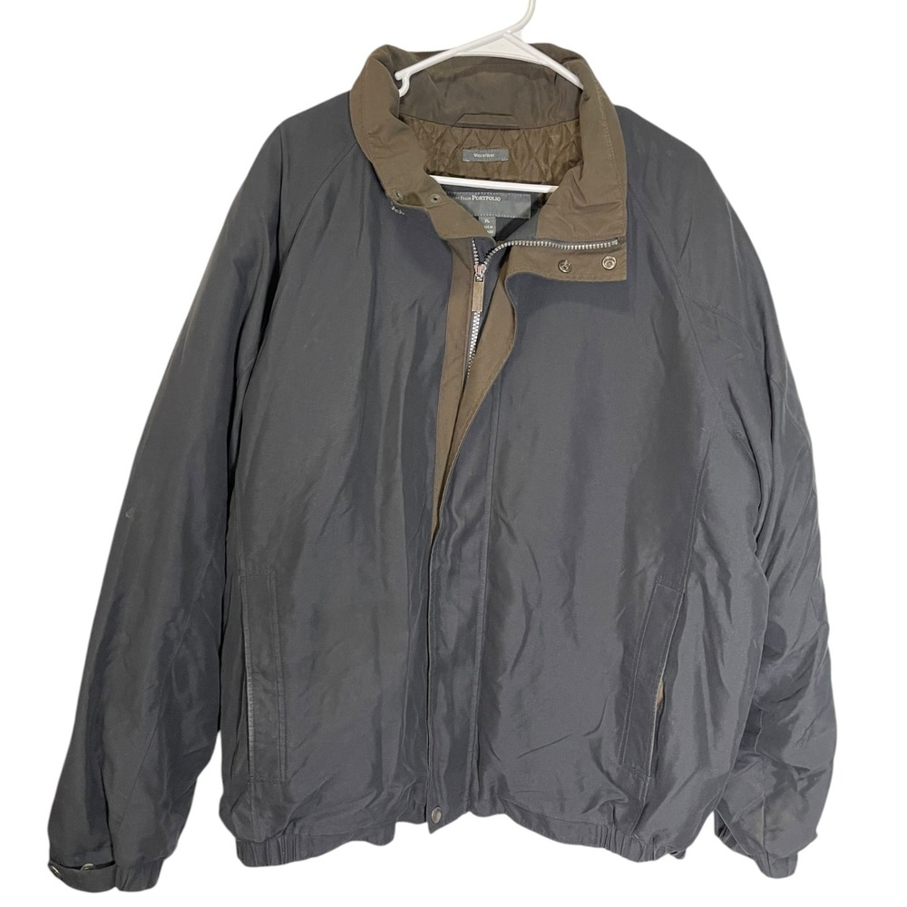 Perry Ellis XL Gray Bomber Jacket Microfiber Quilted Zip Up Gorpcore Minimalist